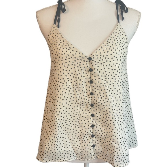 She + Sky Limelush Button Front Cami Blouse Adjustable Ties V Neck Star Top - Picture 1 of 12
